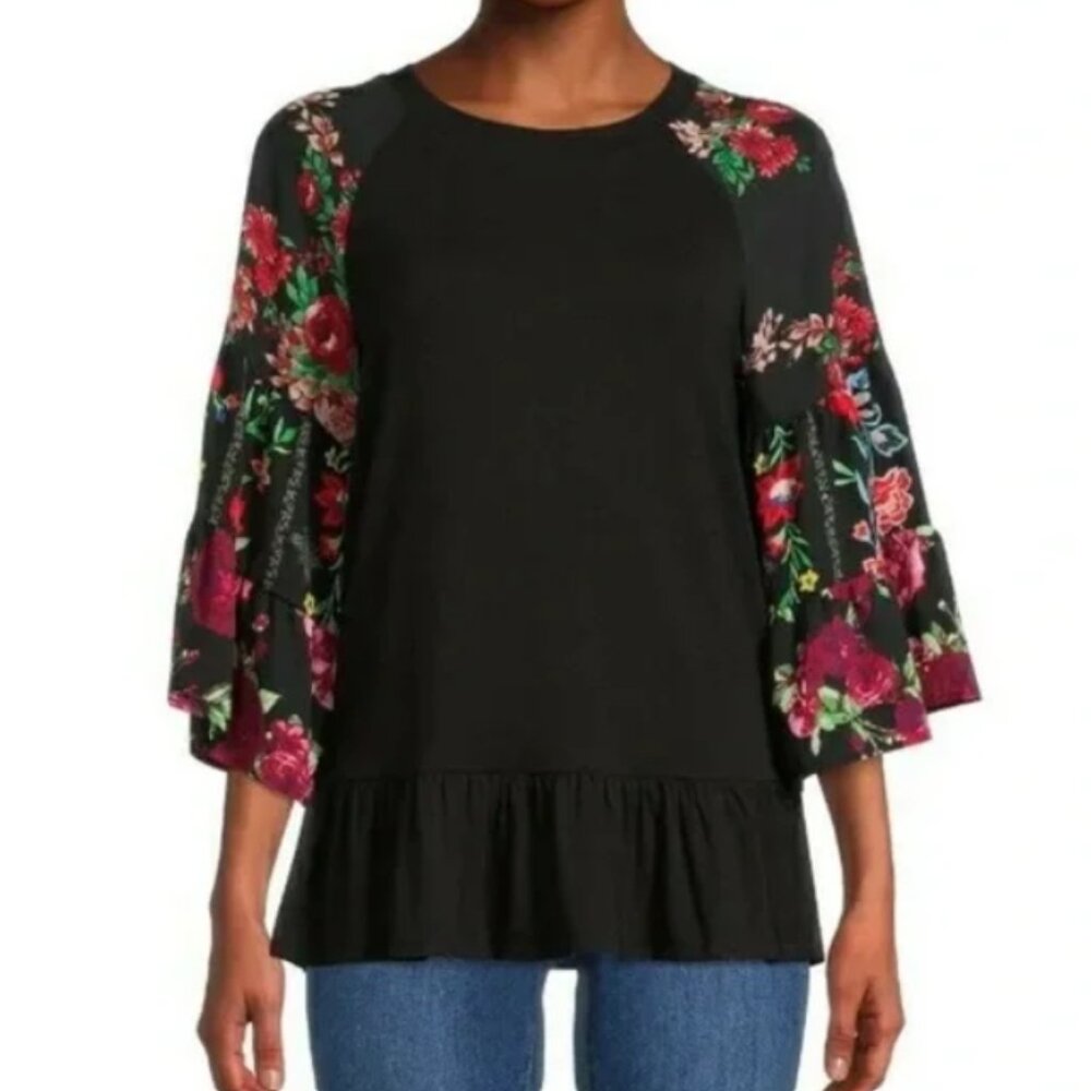 The Pioneer Woman Floral Mixed Media Long Sleeve Top NWT